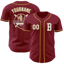 Load image into Gallery viewer, Custom Crimson White-Old Gold Authentic Baseball Jersey