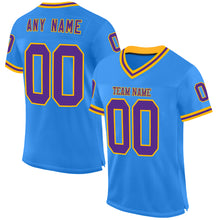 Load image into Gallery viewer, Custom Powder Blue Purple-Gold Mesh Authentic Throwback Football Jersey