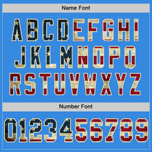 Load image into Gallery viewer, Custom Powder Blue Vintage USA Flag Cream-Red Mesh Authentic Throwback Football Jersey