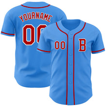 Load image into Gallery viewer, Custom Electric Blue Red-White Authentic Baseball Jersey
