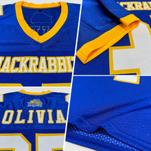 Load image into Gallery viewer, Custom Royal White-Gold Mesh Authentic Football Jersey