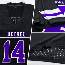 Load image into Gallery viewer, Custom Black Purple-White Mesh Authentic Football Jersey