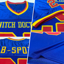 Load image into Gallery viewer, Custom Royal Red-Gold Mesh Authentic Throwback Football Jersey
