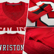 Load image into Gallery viewer, Custom Red White-Black Mesh Authentic Football Jersey