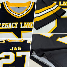 Load image into Gallery viewer, Custom Black White-Gold Authentic Football Jersey