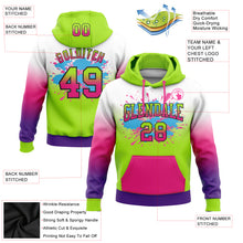 Load image into Gallery viewer, Custom Stitched White Neon Green Hot Pink Purple-Black Fade Fashion Splash Sports Pullover Sweatshirt Hoodie