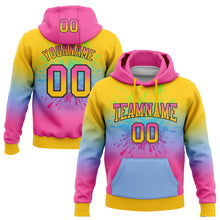 Load image into Gallery viewer, Custom Stitched Yellow Pink Light Blue-Black Fade Fashion Splash Sports Pullover Sweatshirt Hoodie