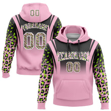 Load image into Gallery viewer, Custom Stitched Black Light Pink-Neon Green Fade Fashion Leopard Print Sports Pullover Sweatshirt Hoodie
