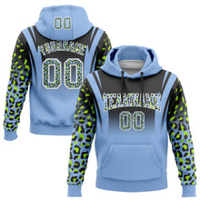 Load image into Gallery viewer, Custom Stitched Black Light Blue-Neon Green Fade Fashion Leopard Print Sports Pullover Sweatshirt Hoodie
