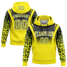 Load image into Gallery viewer, Custom Stitched Black Light Yellow-Neon Green Fade Fashion Leopard Print Sports Pullover Sweatshirt Hoodie