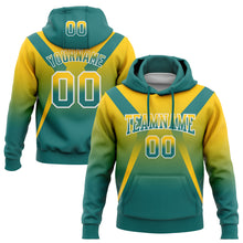 Load image into Gallery viewer, Custom Stitched Yellow Teal-White Fade Fashion Arrow Sports Pullover Sweatshirt Hoodie