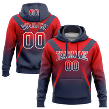 Load image into Gallery viewer, Custom Stitched Fire Red Navy-White Fade Fashion Arrow Sports Pullover Sweatshirt Hoodie