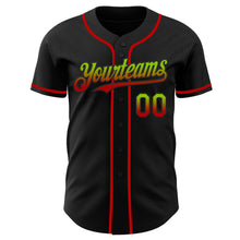 Load image into Gallery viewer, Custom Black Neon Green-Red Authentic Fade Fashion Baseball Jersey