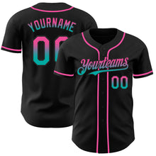 Load image into Gallery viewer, Custom Black Pink-Aqua Authentic Fade Fashion Baseball Jersey