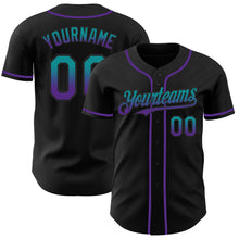 Load image into Gallery viewer, Custom Black Teal-Purple Authentic Fade Fashion Baseball Jersey