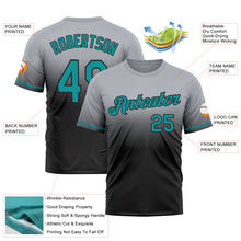 Load image into Gallery viewer, Custom Gray Teal-Black Fade Fashion Performance T-Shirt