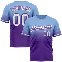 Load image into Gallery viewer, Custom Light Blue White-Purple Fade Fashion Performance T-Shirt