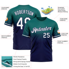 Load image into Gallery viewer, Custom Teal White-Navy Fade Fashion Performance T-Shirt