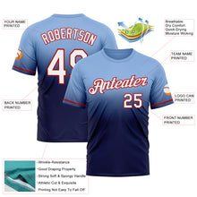 Load image into Gallery viewer, Custom Light Blue Navy-Red Fade Fashion Performance T-Shirt