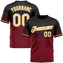 Load image into Gallery viewer, Custom Black Crimson-Yellow Fade Fashion Performance T-Shirt