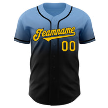 Load image into Gallery viewer, Custom Light Blue Yellow-Black Authentic Fade Fashion Baseball Jersey