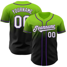 Load image into Gallery viewer, Custom Neon Green Black-Purple Authentic Fade Fashion Baseball Jersey