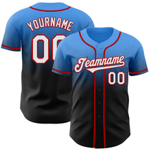 Load image into Gallery viewer, Custom Electric Blue Black-Red Authentic Fade Fashion Baseball Jersey