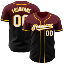 Load image into Gallery viewer, Custom Burgundy Black-Gold Authentic Fade Fashion Baseball Jersey