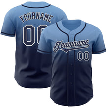 Load image into Gallery viewer, Custom Light Blue Navy-White Authentic Fade Fashion Baseball Jersey
