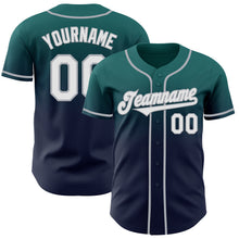 Load image into Gallery viewer, Custom Teal Navy-Gray Authentic Fade Fashion Baseball Jersey