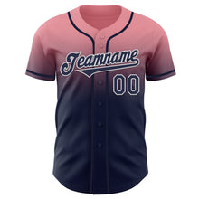 Load image into Gallery viewer, Custom Medium Pink Navy-White Authentic Fade Fashion Baseball Jersey
