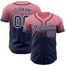 Load image into Gallery viewer, Custom Medium Pink Navy-White Authentic Fade Fashion Baseball Jersey