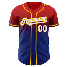 Load image into Gallery viewer, Custom Red White Royal-Yellow Authentic Fade Fashion Baseball Jersey