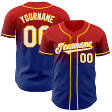 Load image into Gallery viewer, Custom Red White Royal-Yellow Authentic Fade Fashion Baseball Jersey