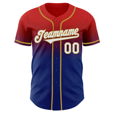 Load image into Gallery viewer, Custom Red White Royal-Old Gold Authentic Fade Fashion Baseball Jersey