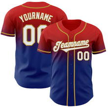 Load image into Gallery viewer, Custom Red White Royal-Old Gold Authentic Fade Fashion Baseball Jersey