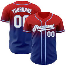 Load image into Gallery viewer, Custom Red White Royal-Light Blue Authentic Fade Fashion Baseball Jersey