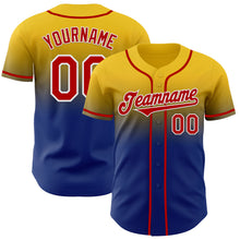 Load image into Gallery viewer, Custom Yellow Red Royal-White Authentic Fade Fashion Baseball Jersey