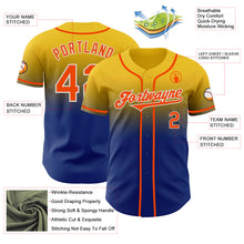 Load image into Gallery viewer, Custom Yellow Orange Royal-White Authentic Fade Fashion Baseball Jersey