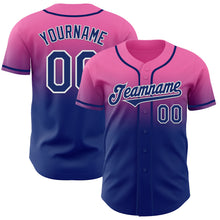 Load image into Gallery viewer, Custom Pink Royal-White Authentic Fade Fashion Baseball Jersey