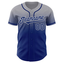 Load image into Gallery viewer, Custom Gray Royal-White Authentic Fade Fashion Baseball Jersey