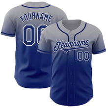 Load image into Gallery viewer, Custom Gray Royal-White Authentic Fade Fashion Baseball Jersey
