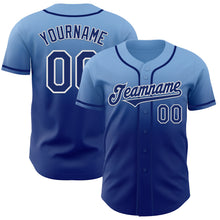 Load image into Gallery viewer, Custom Light Blue Royal-White Authentic Fade Fashion Baseball Jersey