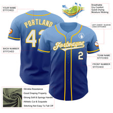 Load image into Gallery viewer, Custom Light Blue White Royal-Yellow Authentic Fade Fashion Baseball Jersey