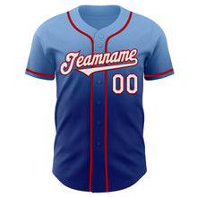 Load image into Gallery viewer, Custom Light Blue White Royal-Red Authentic Fade Fashion Baseball Jersey