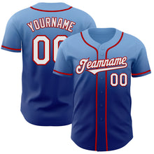 Load image into Gallery viewer, Custom Light Blue White Royal-Red Authentic Fade Fashion Baseball Jersey