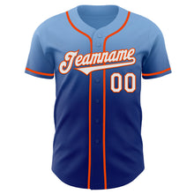 Load image into Gallery viewer, Custom Light Blue White Royal-Orange Authentic Fade Fashion Baseball Jersey