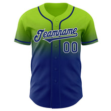 Load image into Gallery viewer, Custom Neon Green Royal-White Authentic Fade Fashion Baseball Jersey