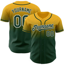 Load image into Gallery viewer, Custom Gold Green-White Authentic Fade Fashion Baseball Jersey