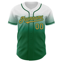 Load image into Gallery viewer, Custom White Old Gold-Kelly Green Authentic Fade Fashion Baseball Jersey